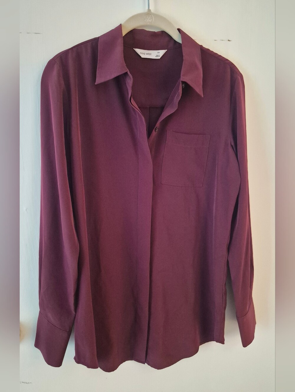 NWT Nine West Deep Plum Long-Sleeve Button-Down Blouse